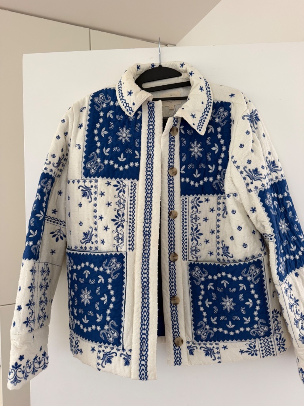 Sezane Smith Jacket Blue Ecru Bandana - Size 4 - very good condition